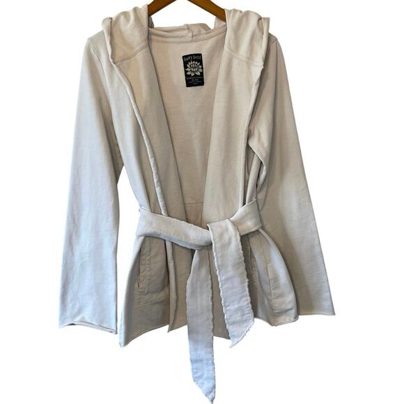 Lucky Brand Ivory Hooded Open Front Cotton Tie Closure Y2K Boho Cardigan Large - Picture 1 of 12